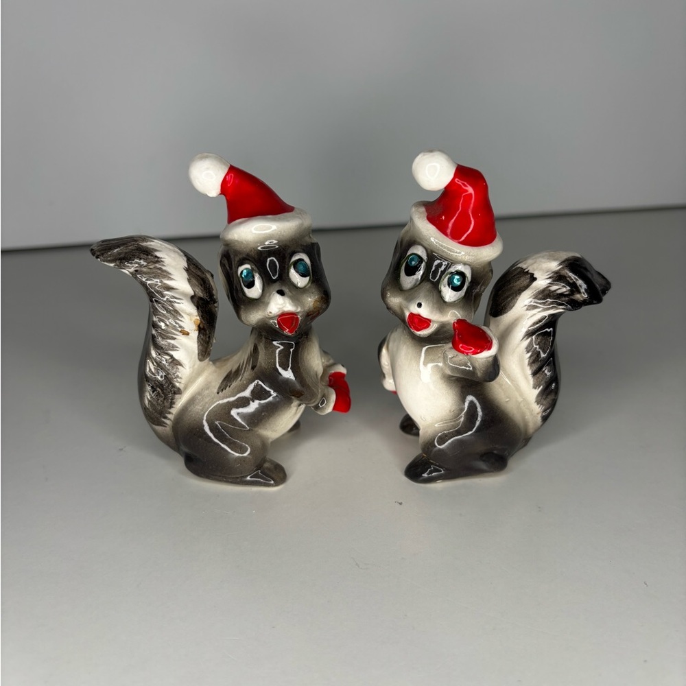 Vintage Kreiss Christmas Skunk Shakers with Jewel Eyes